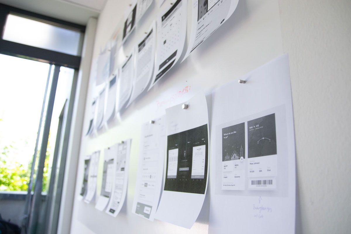 Printed Wireframes On Wall